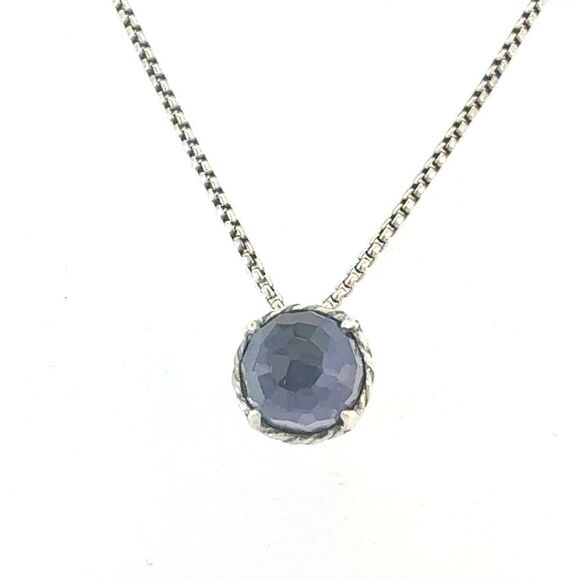 David Yurman Amethyst Pendant Necklace 17" Sterling Silver Estate DY686 - Picture 1 of 8